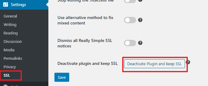 deactivate plugin and keep ssl