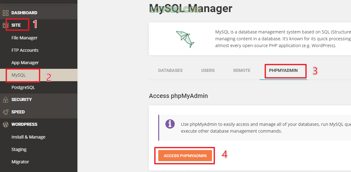 siteground phpmyadmin