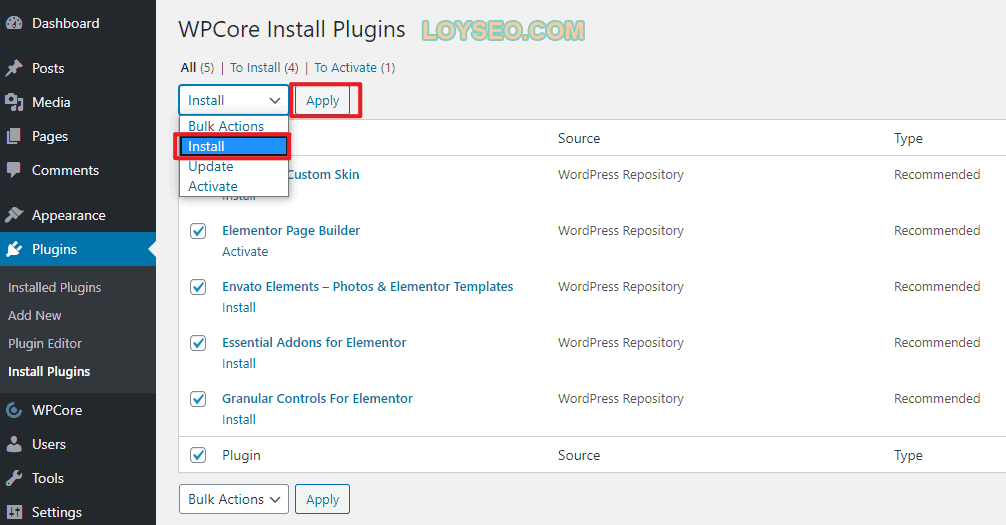 bulk install plugins in wordpress wpcore 7