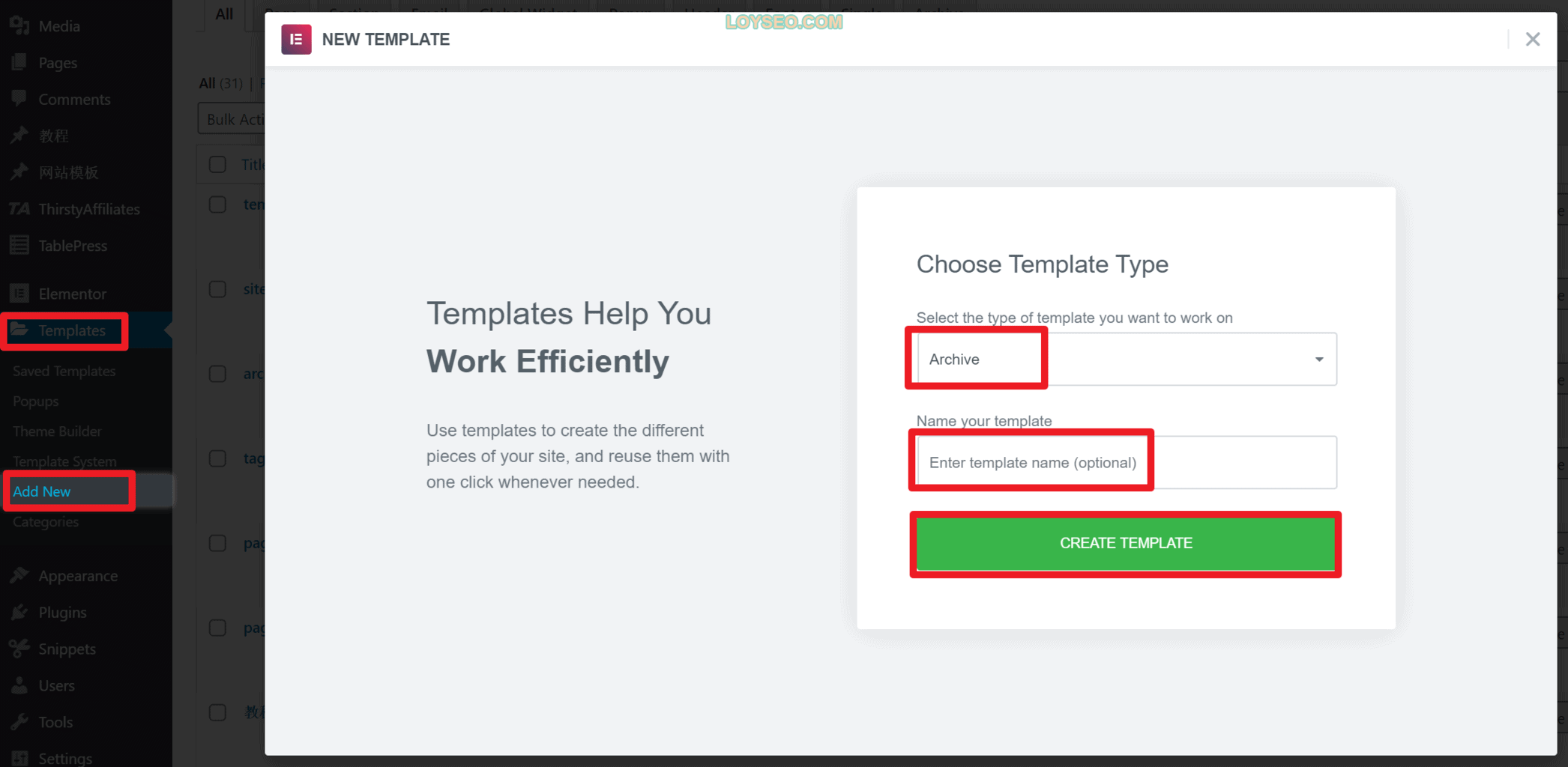 elementor pro archive template