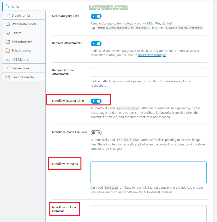 rank math seo links nofollow setting