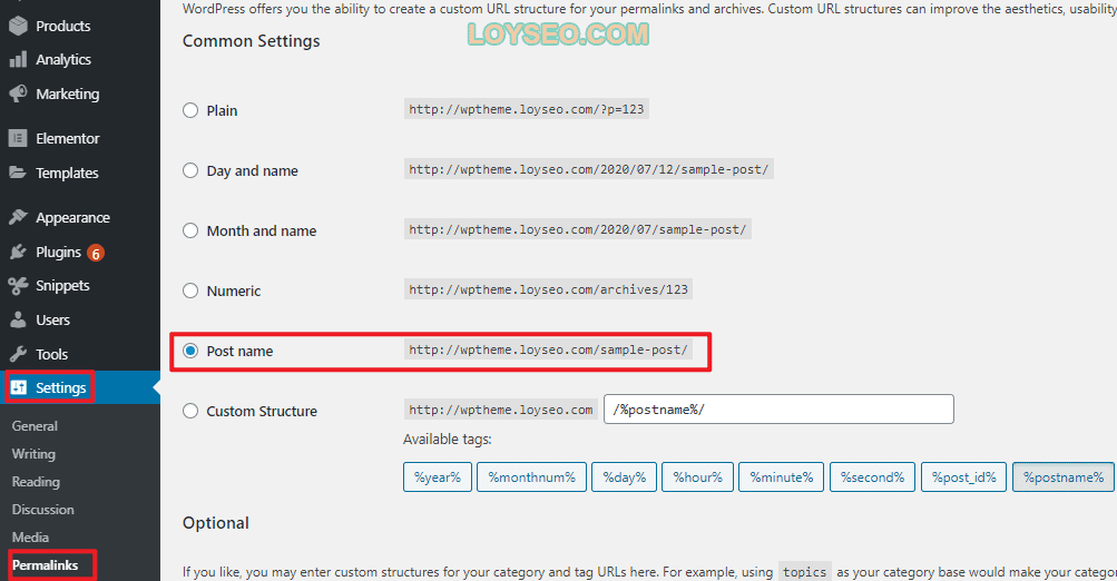 wordpress permalink setting