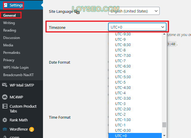 wordpress timezone