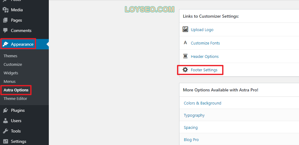 astra change footer copyright 2 - 如何修改Wordpress网站页脚版权(2种方法) astra change footer copyright 2