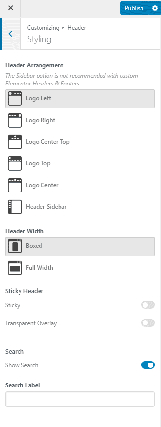 layer elementor theme setting