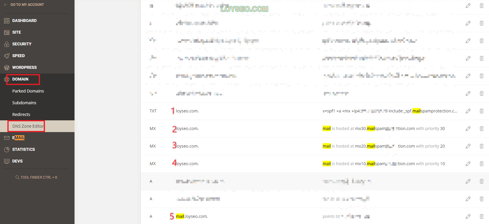 siteground email dns