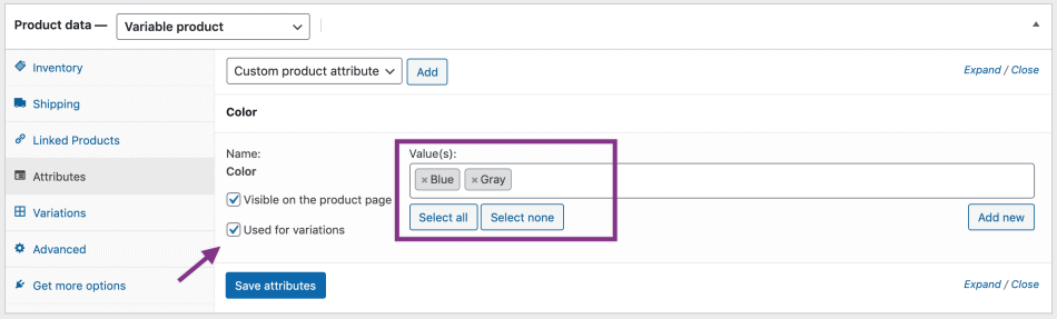 global attribute 2 - WooCommerce如何添加可变产品