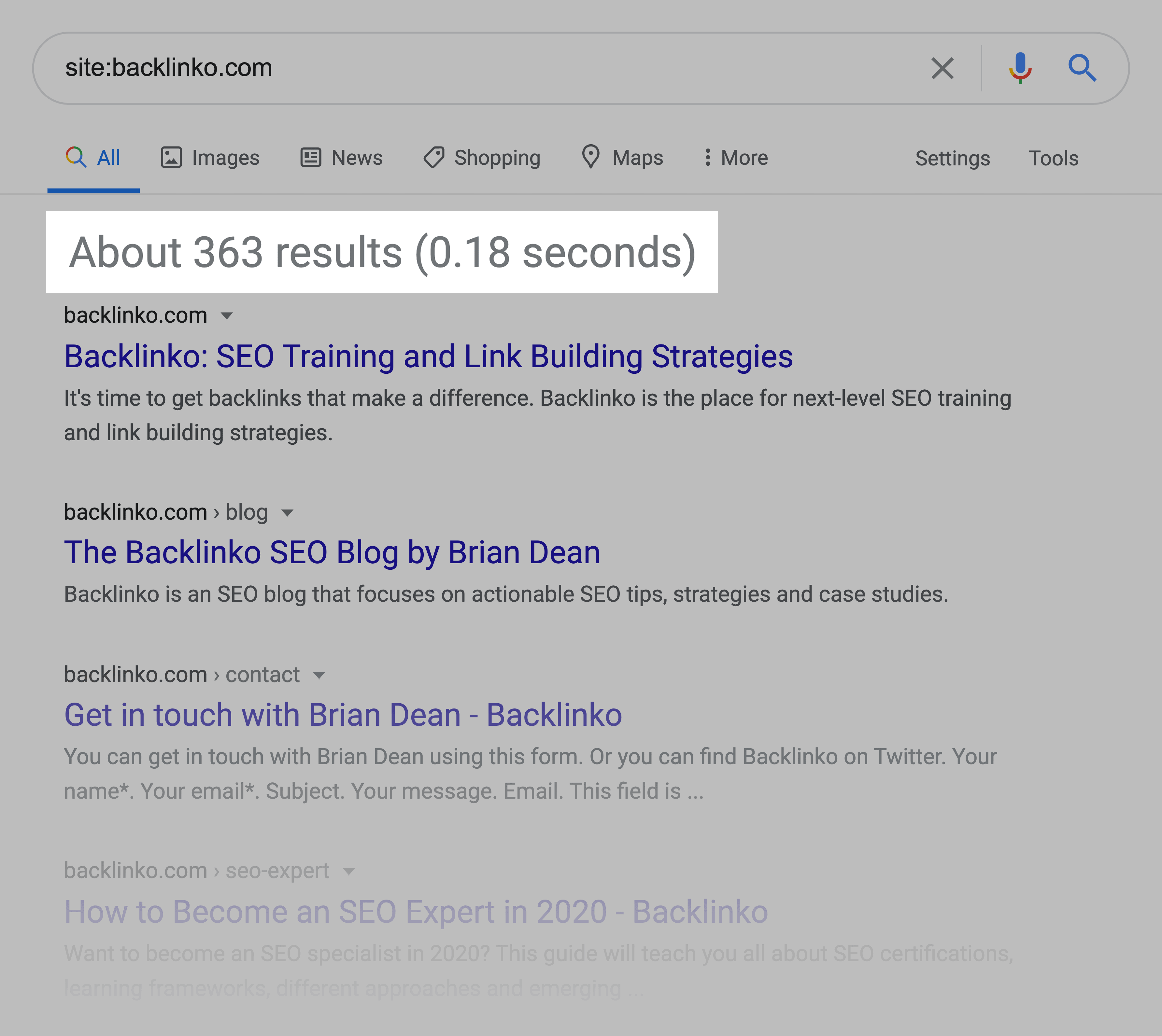 backlinko indexed pages google search - 10大重要的SEO指标 Backlinko – Indexed pages – Google search