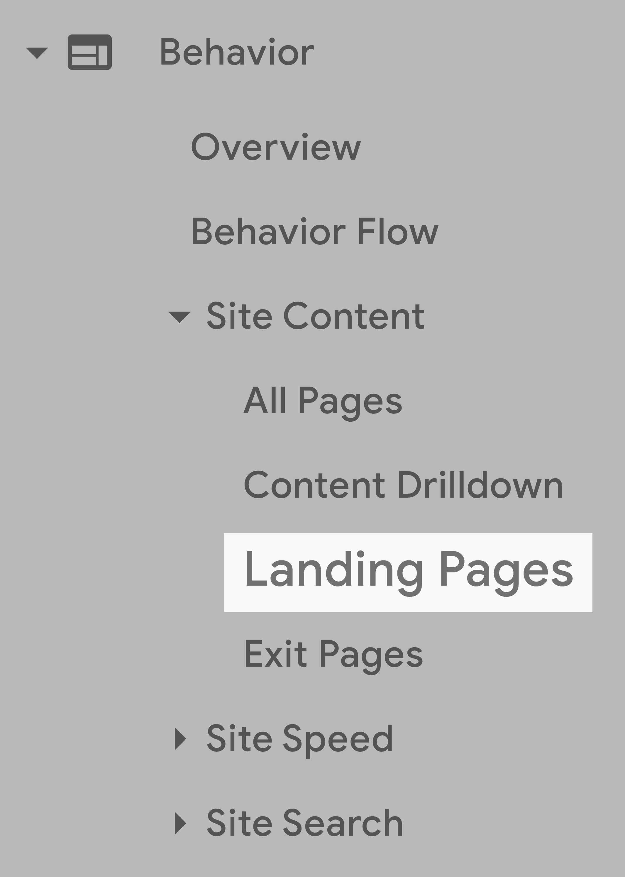 google analytics navigation bar landing pages - 10大重要的SEO指标 Google Analytics – Navigation bar – Landing pages