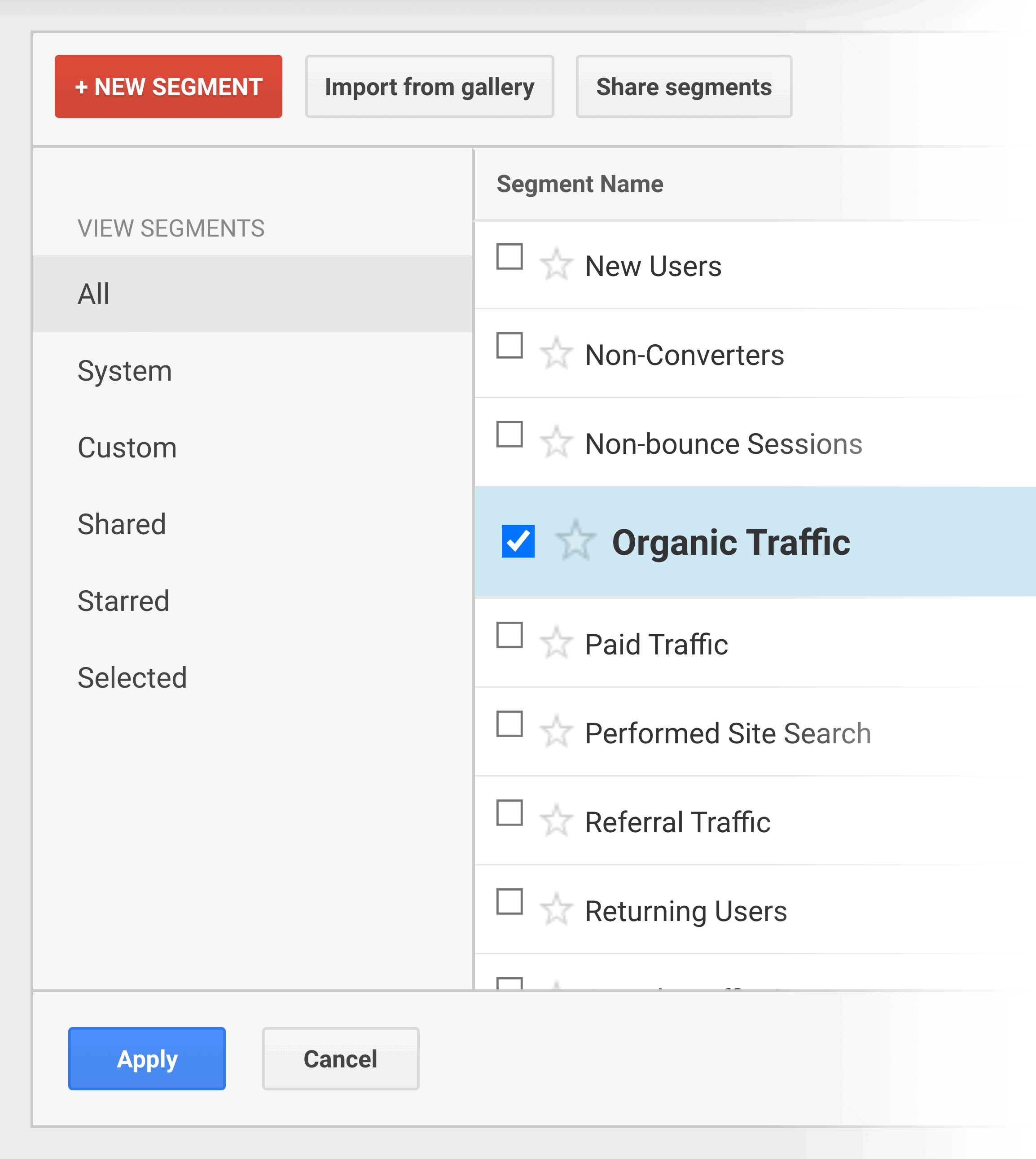 google analytics new segment organic traffic - 10大重要的SEO指标 Google Analytics – New segment – Organic traffic