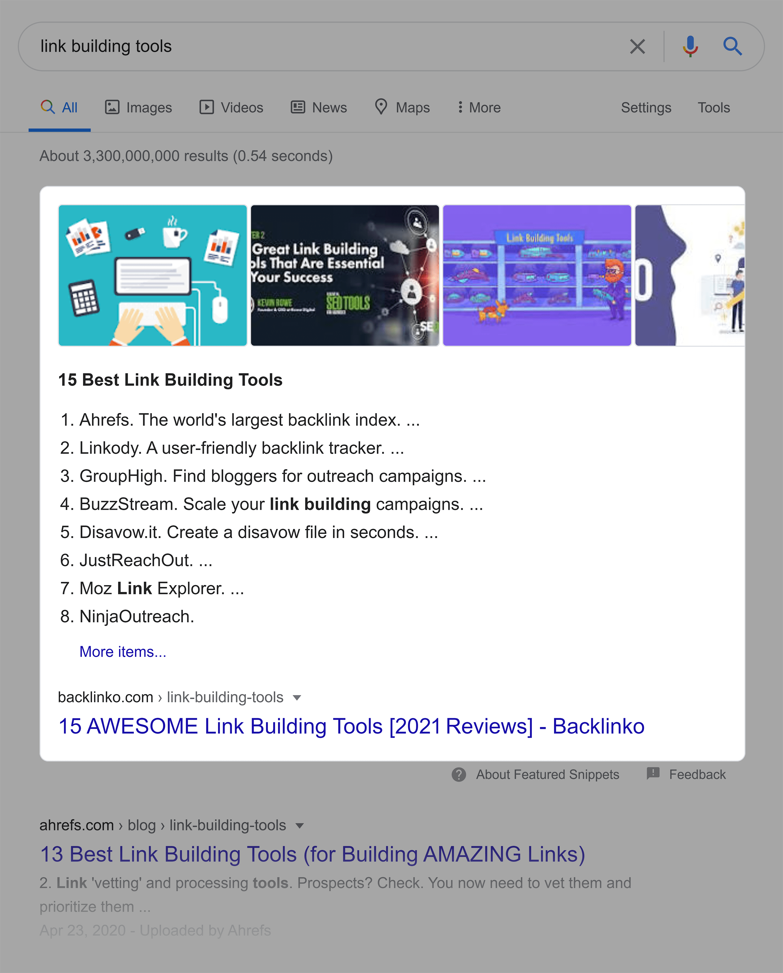 Google SERP – Link building tools Google SERP – Link building tools