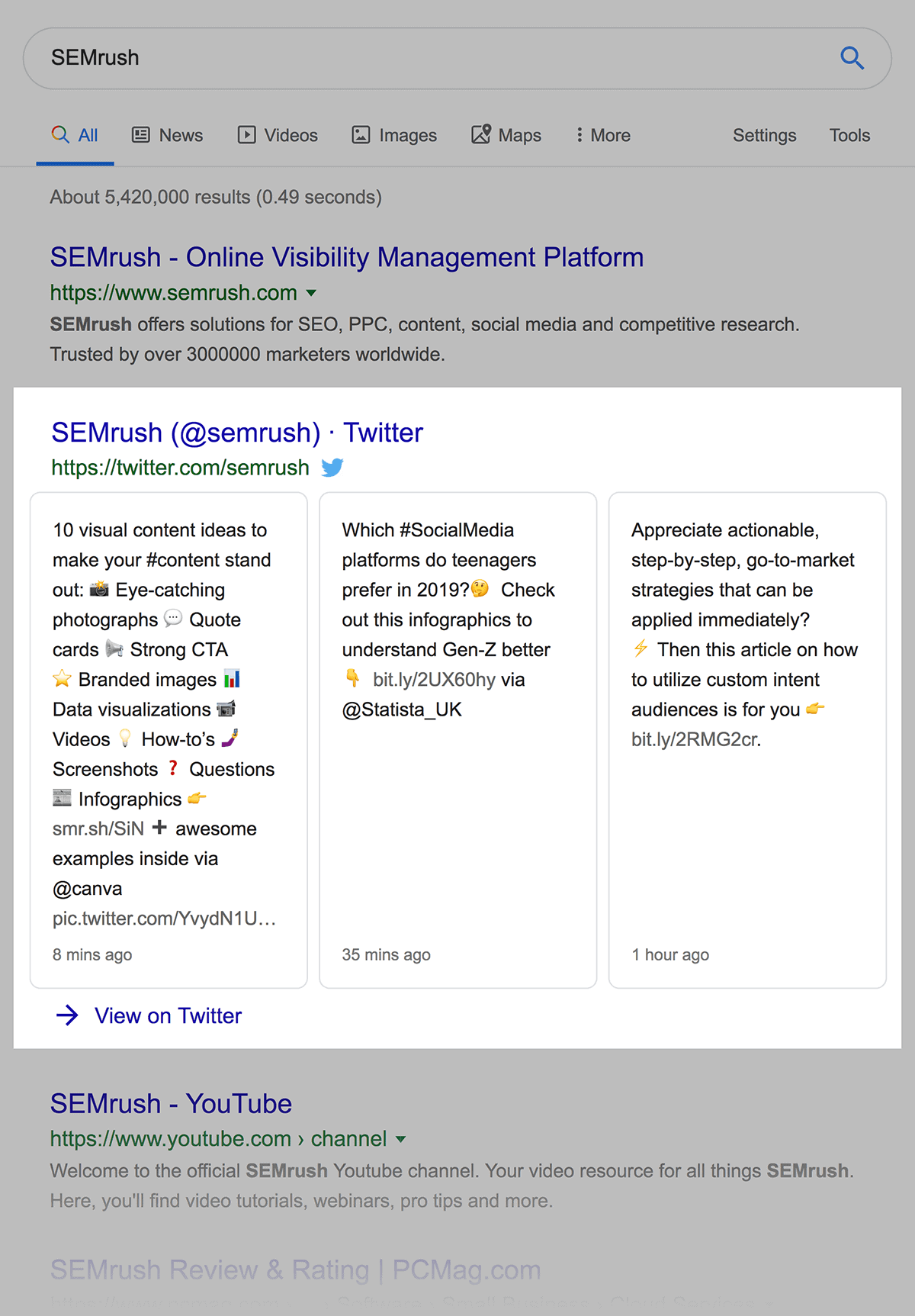 latest three tweets appear in search results - 什么是SERP? latest three tweets appear in search results