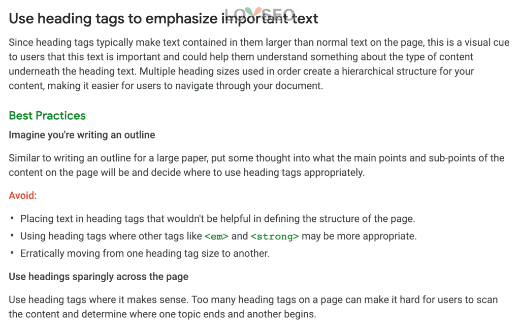 google recommends using heading tags to emphasise - SEO友好型网页设计 Google recommends using heading tags to emphasise important text