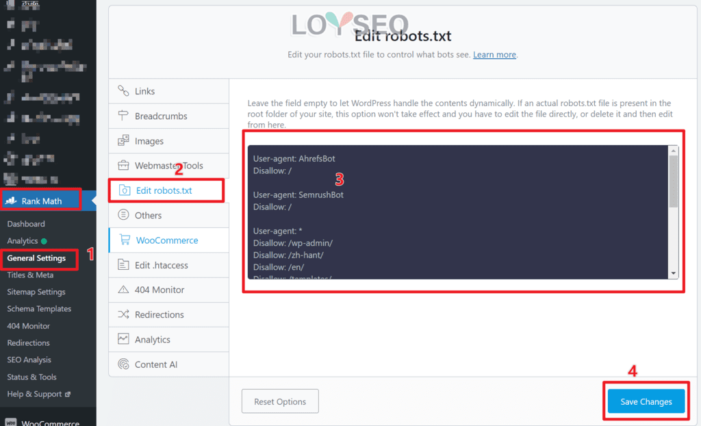 edit robots txt in rank math seo