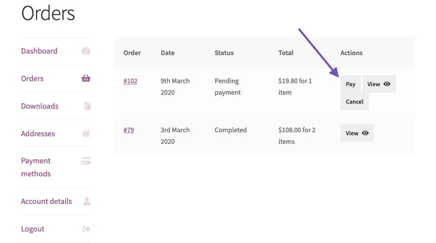 woocommerce pay order