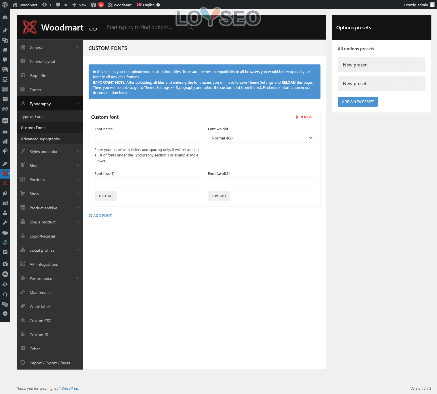 WoodMart主題設置面板