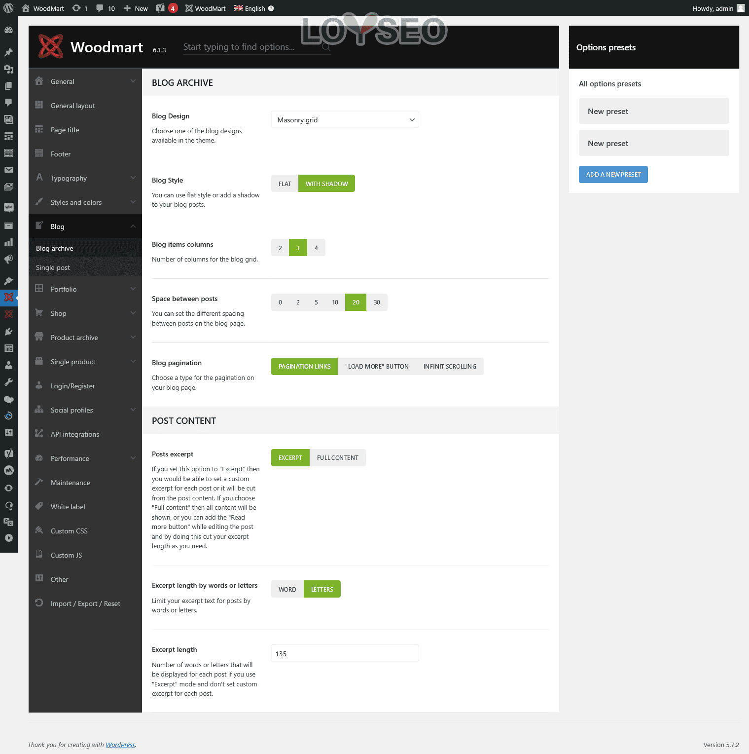 WoodMart主題設置面板