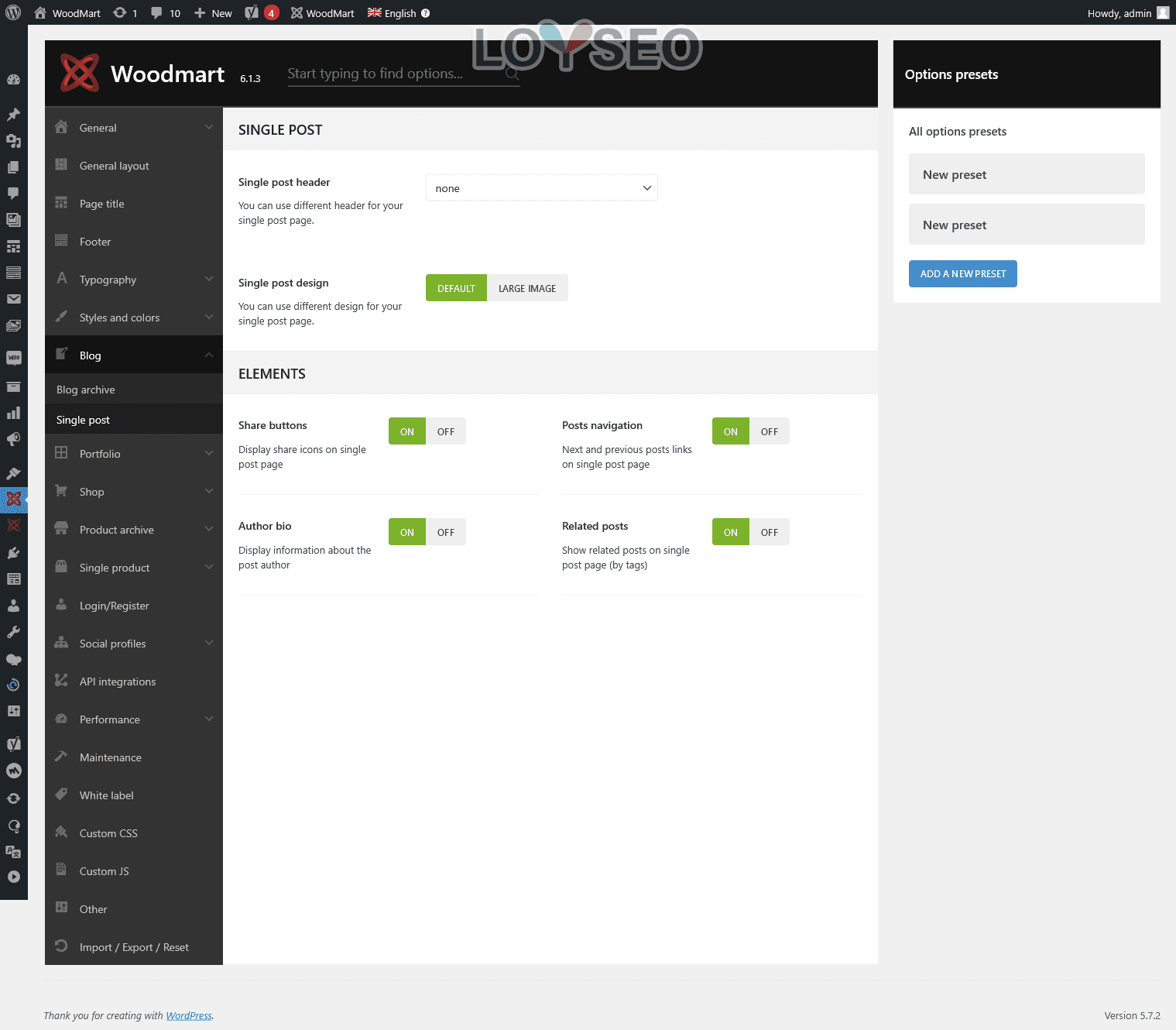 WoodMart主題設置面板