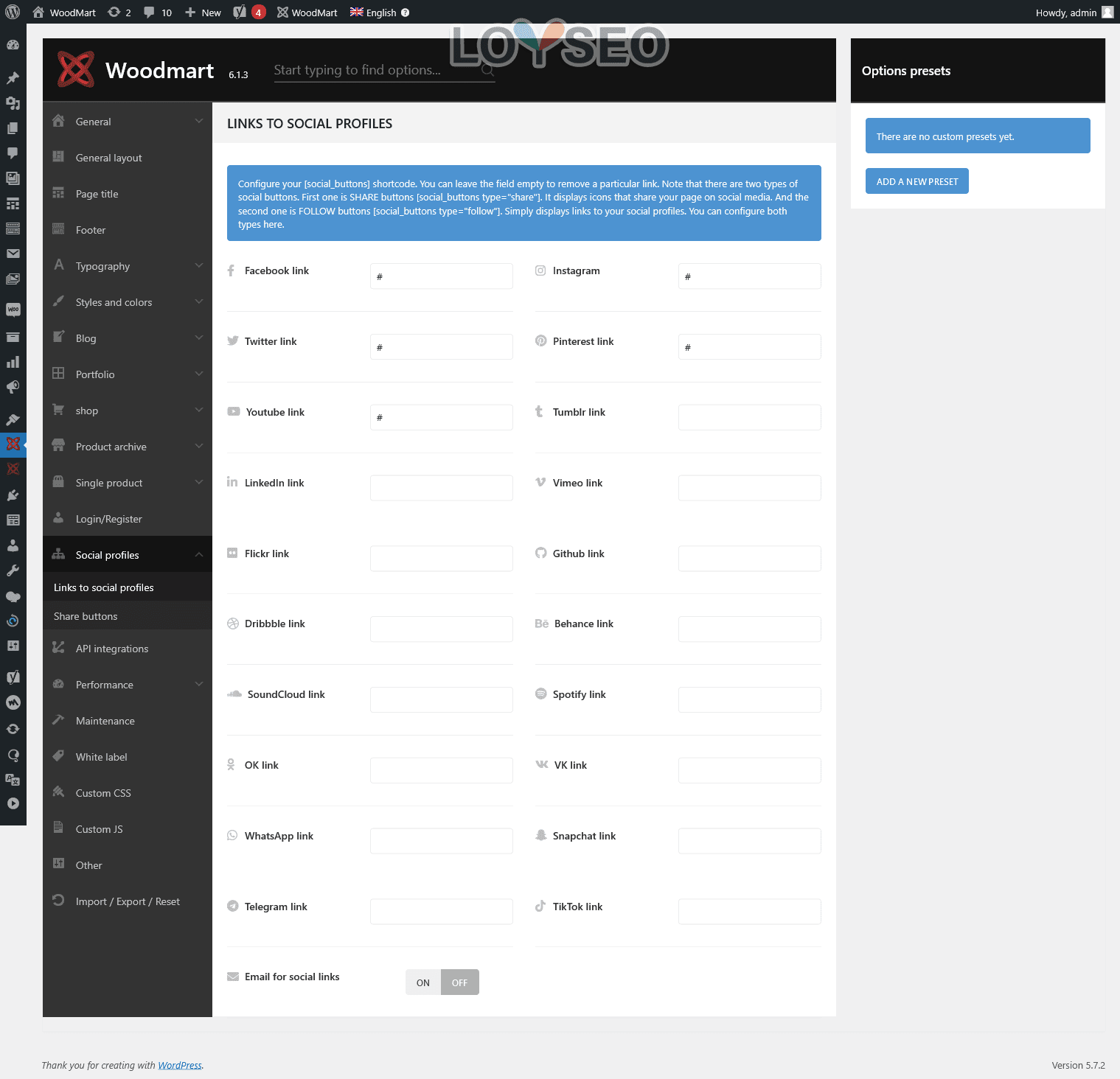 WoodMart主题设置面板