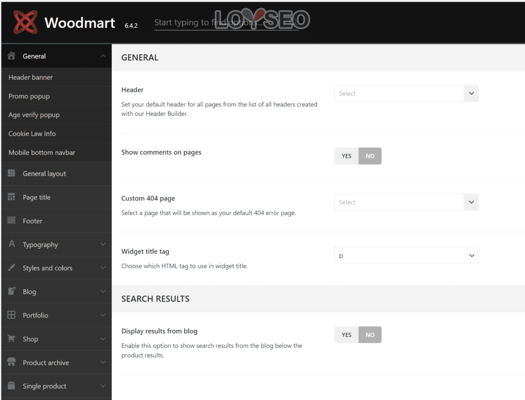 WoodMart主題設置面板