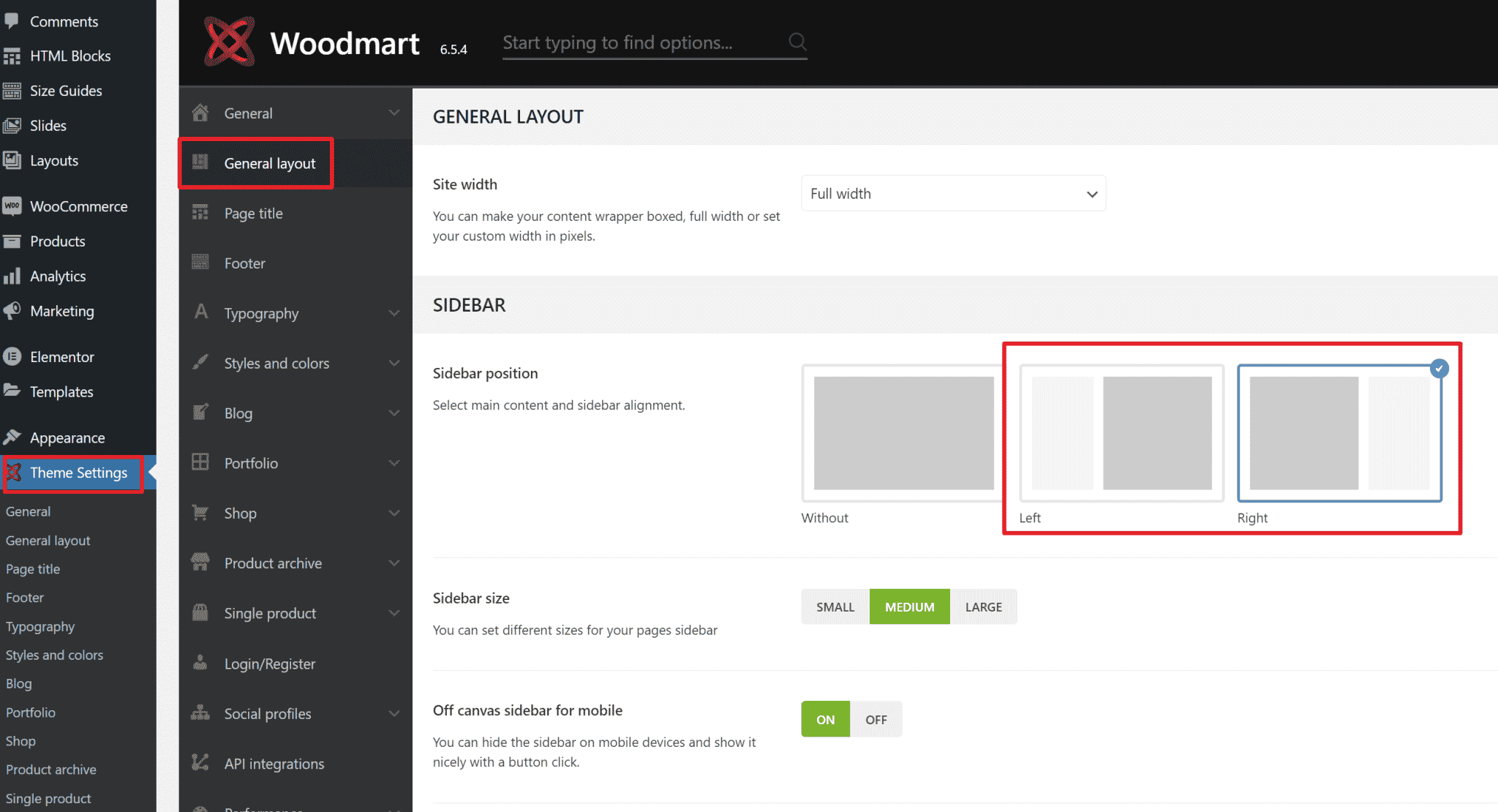 Woodmart：小部件与侧边栏