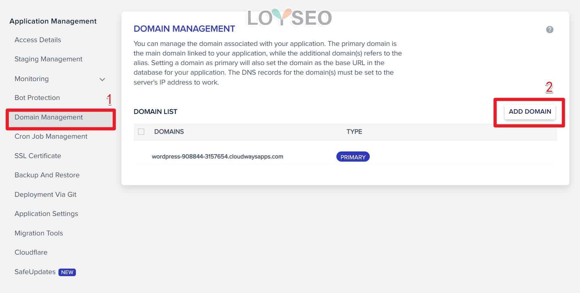 cloudways domain management