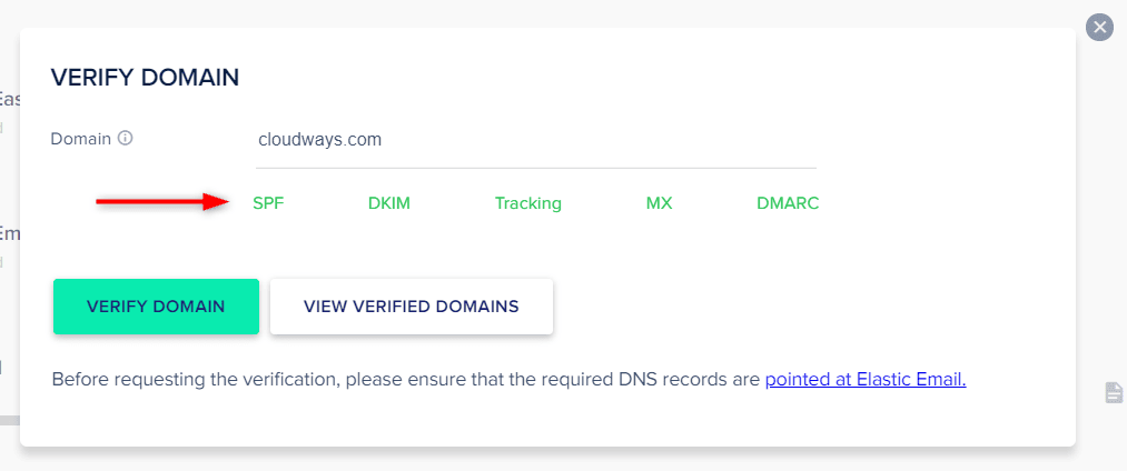 在Cloudways的Elastic Email扩展中验证域名